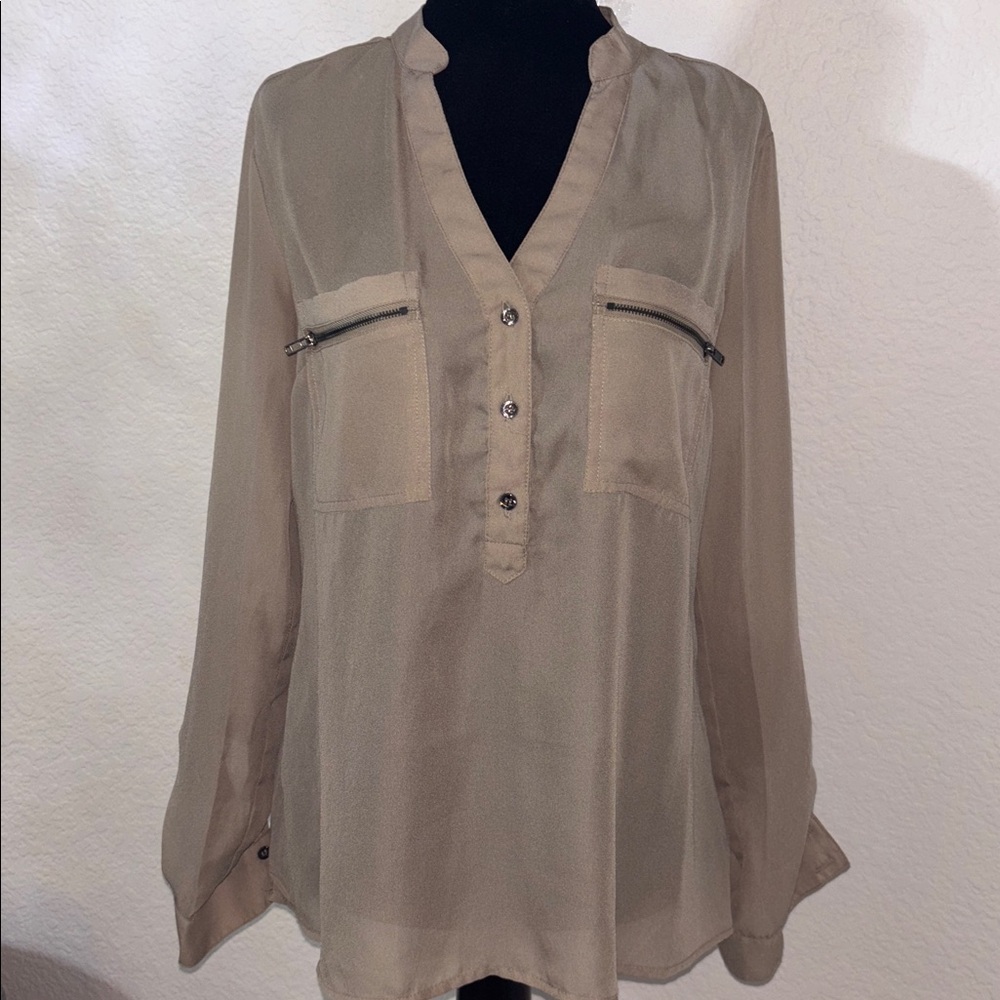 2B Bebe Beige Blouse with Zipper Details